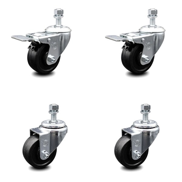 Service Caster 3.5 Inch Soft Rubber Wheel Swivel 1/2 Inch Stem Caster Total Lock Brake SCC, 2PK SCC-TSTTL20S3514-SRS-121315-2-S-2 - main